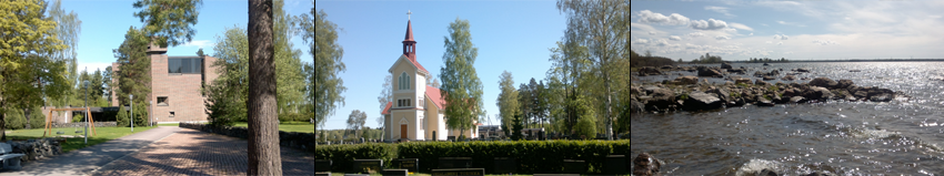 Harjavallan kirkot sekä Tuulikarin leirikeskuksen rantaa.