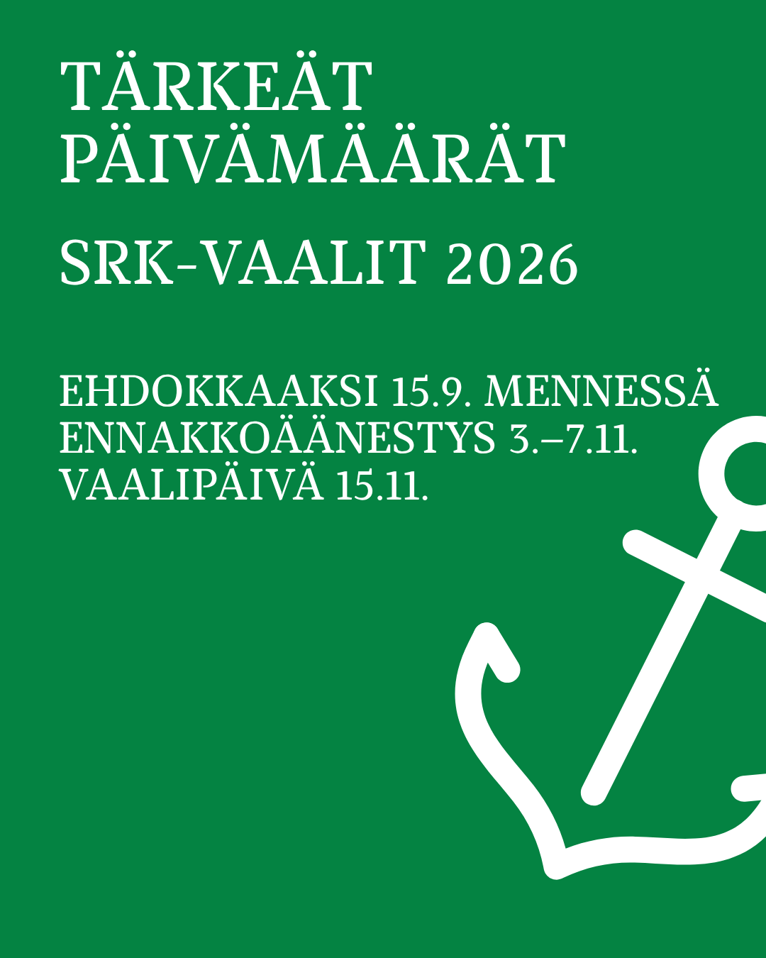 vihreällä pohjalla valkoinen teksti vaalien tärkeistä päivistä