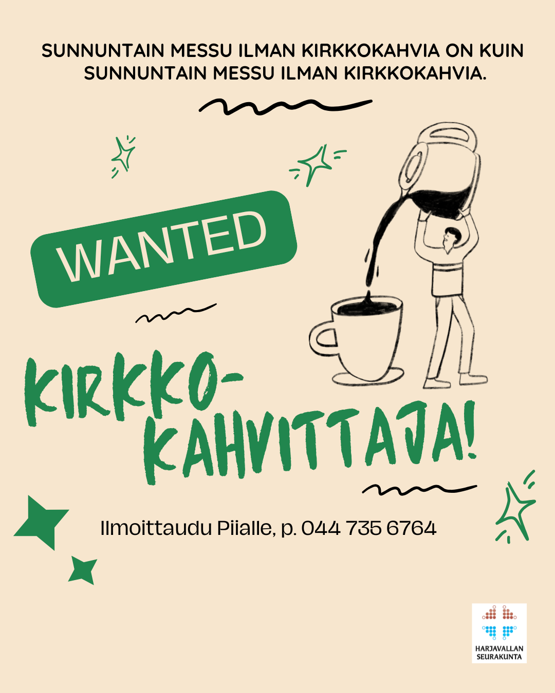 kirkkokahvittajia tarvitaa