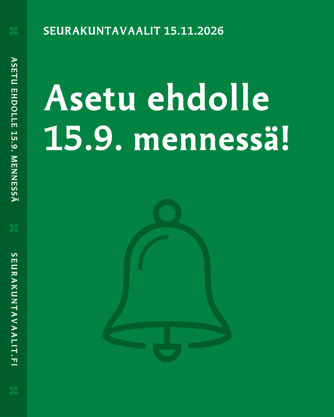 vihreäpohjainen mainos seurakuntavaalien ehdolle asettumisesta